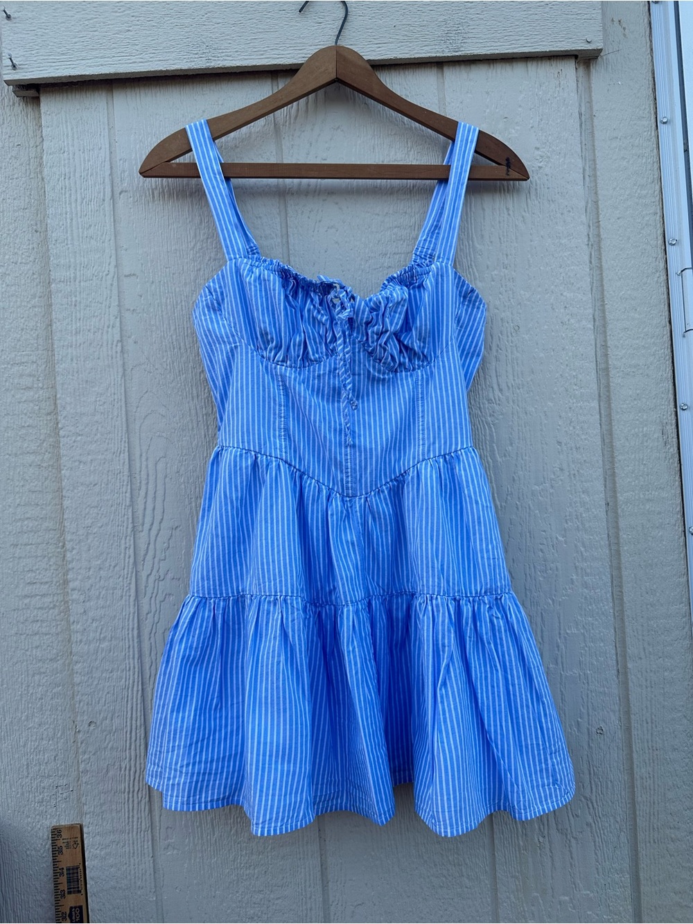 iris Blue and White Striped Tie-Front Mini Dress - Picture 3 of 6